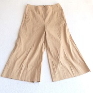 Vince Tan Linen Blend Wide Leg Crop Culotte Pants Womens 4 Khaki High Rise